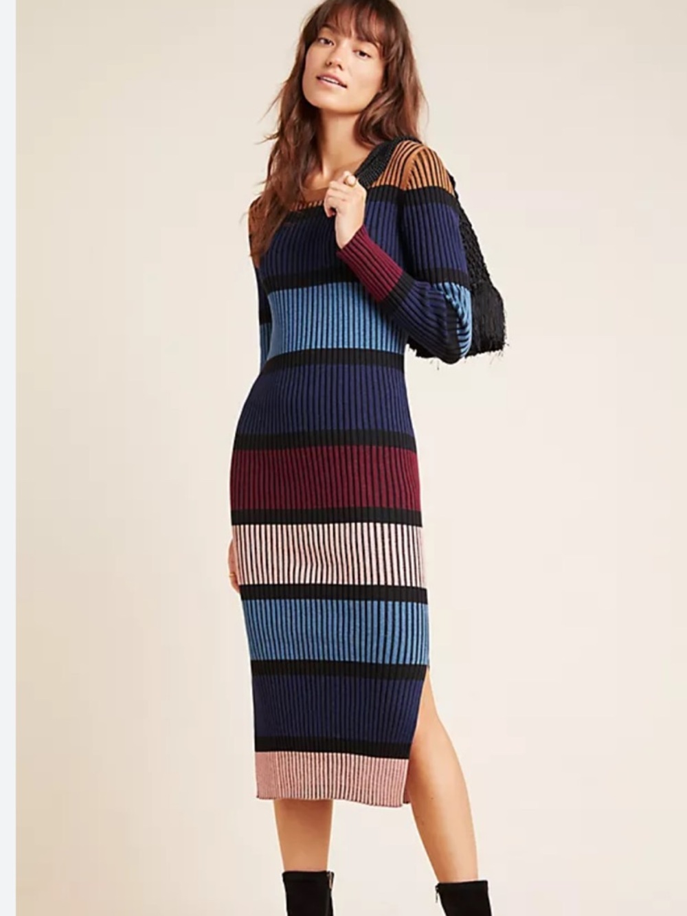 Anthropologie Dolan Lorna Midi Ribbed Sweater Dress Long Sleeve Stripe Color XS